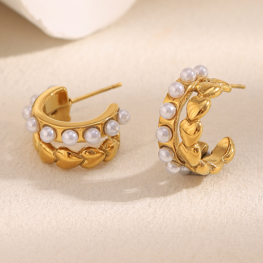 1 Pair Heart Stainless Steel Gold Color Hoop Earrings Picture4