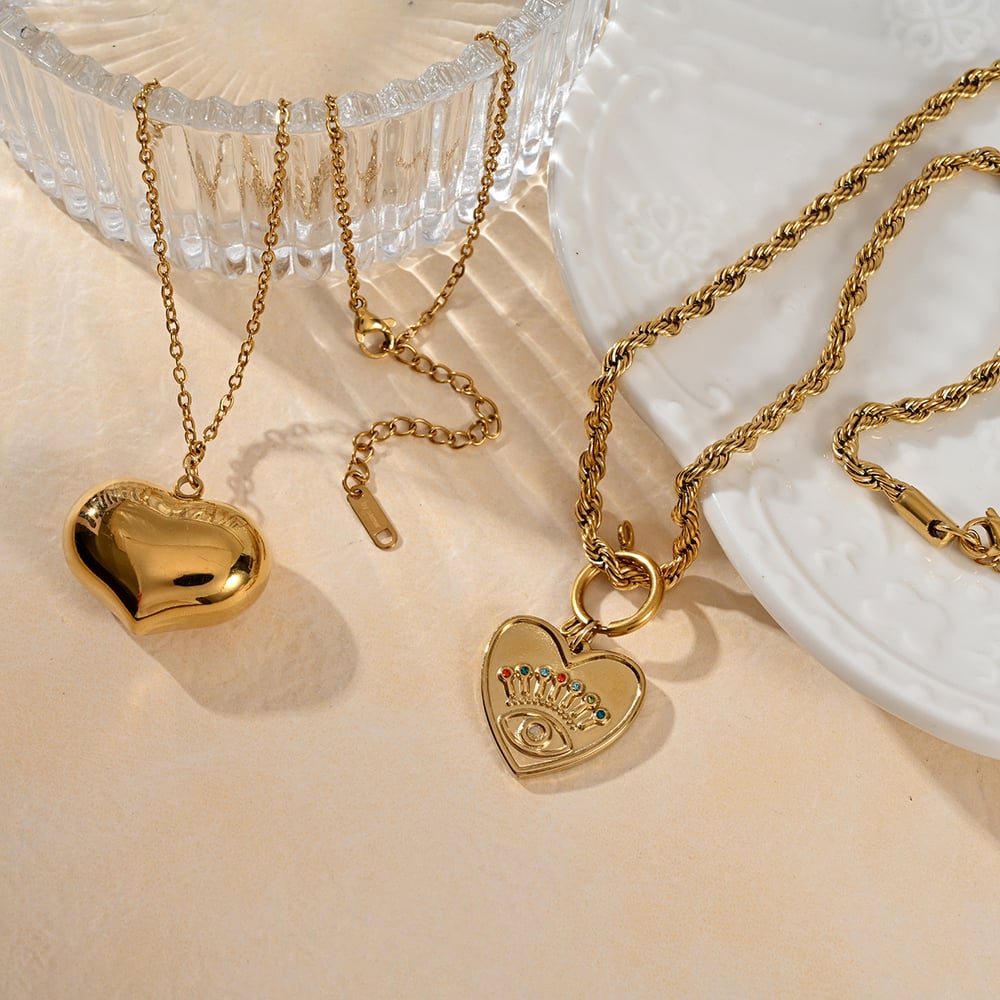 1 Piece Retro Heart Natural Stones Gold Color Beaded Necklace Picture3