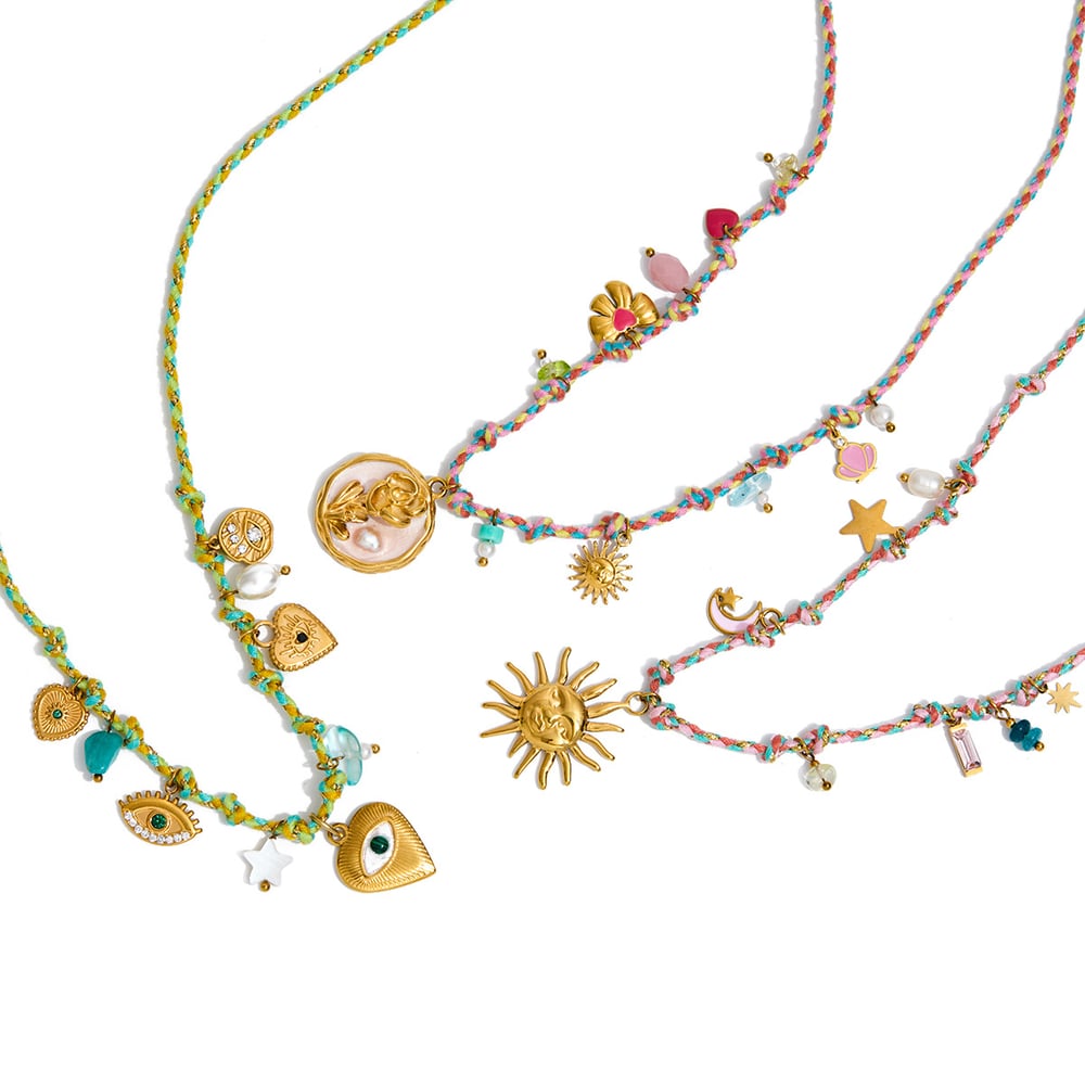 1 Piece Polychrome Flower Stainless Steel Gold Color Women's Pendant Necklaces h5Picture10