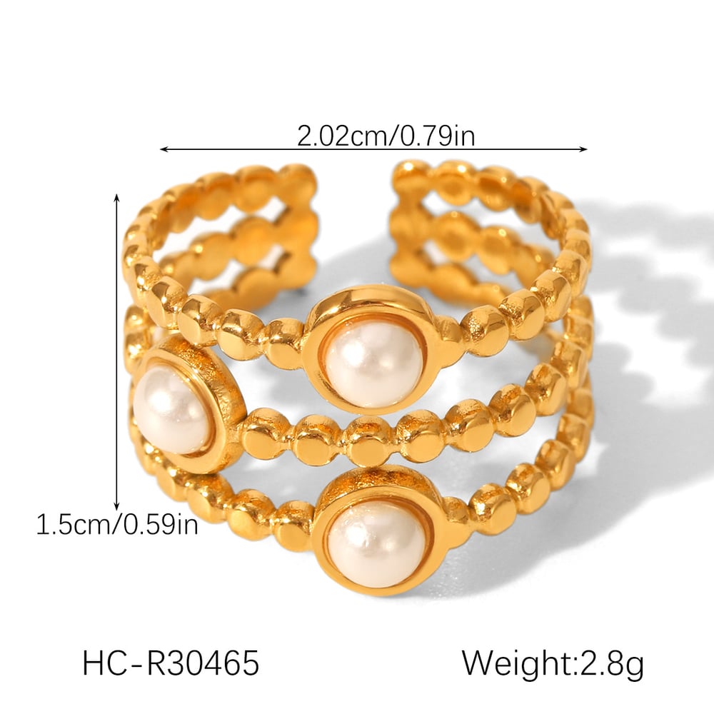 1 Piece Daily Flower Beads Stainless Steel  Pearl Statement Rings h5Picture2