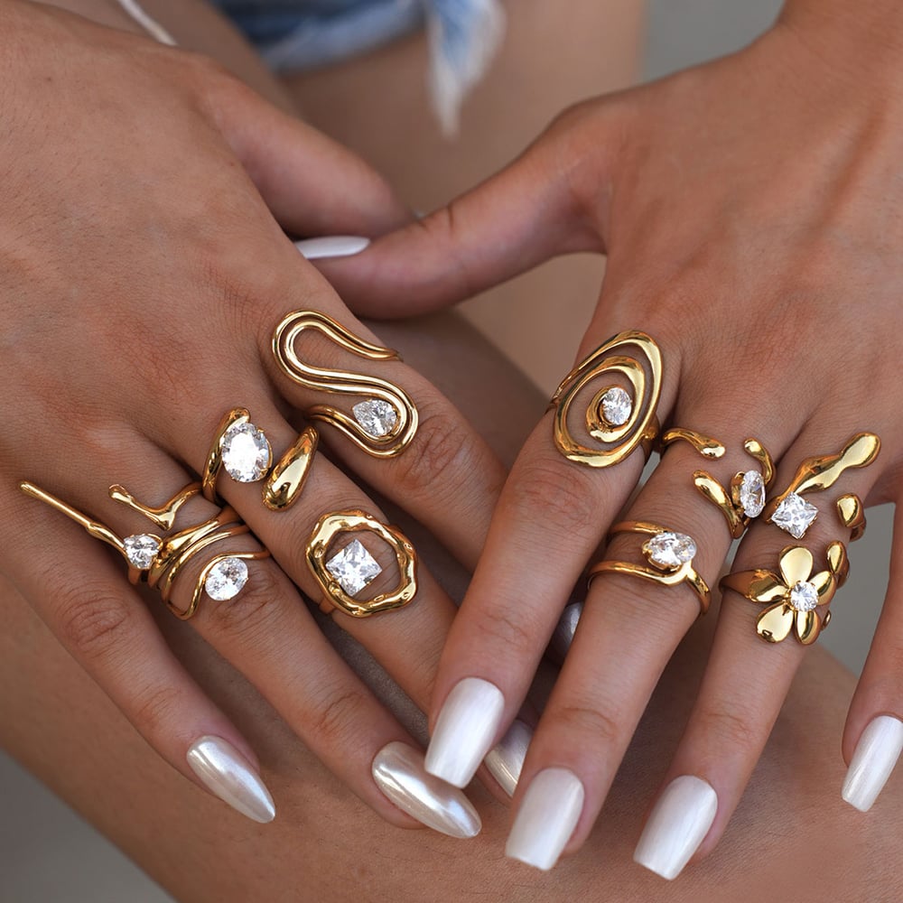 1 Piece Simple Daily Irregular Shape Stainless Steel  Women's Gemstone Rings h5Picture7