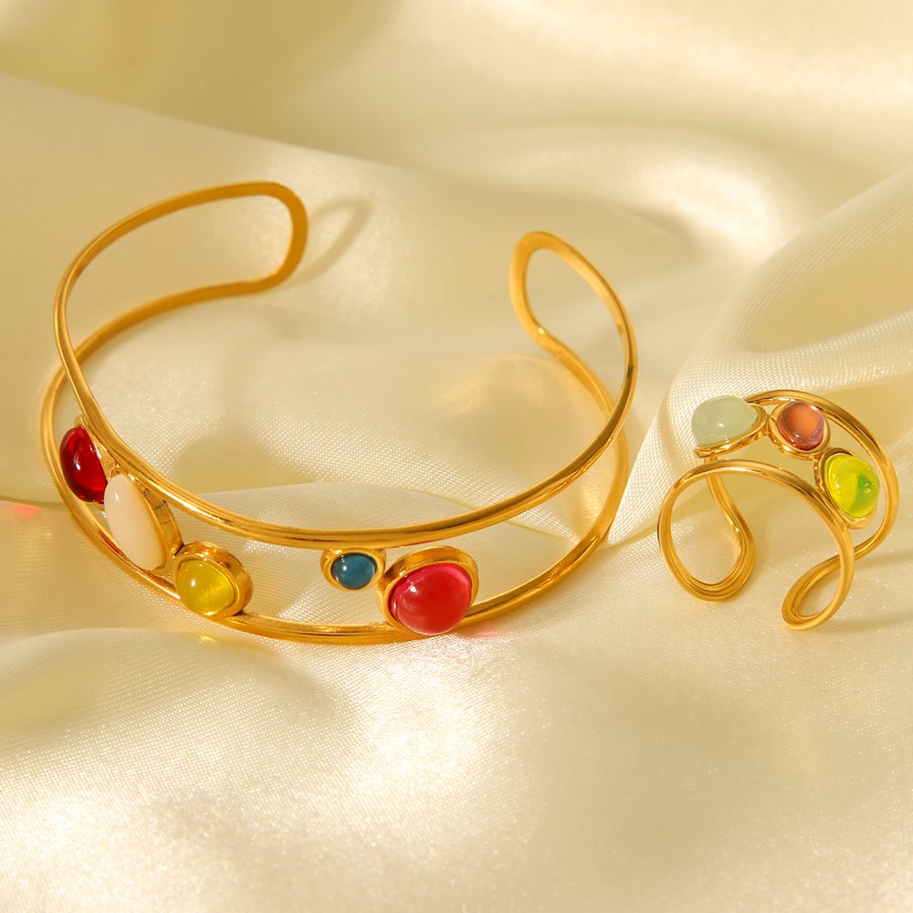 1 Piece Simple Daily Irregular Shape Stainless Steel  Natural Stone Women's Bangles h5Picture7