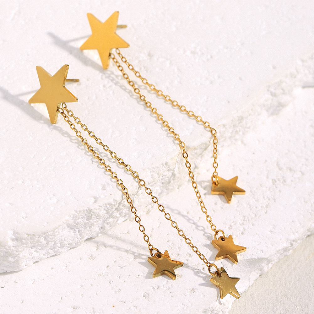 1 Pair Star Stainless Steel Gold Color Dangle Earrings h5Picture4