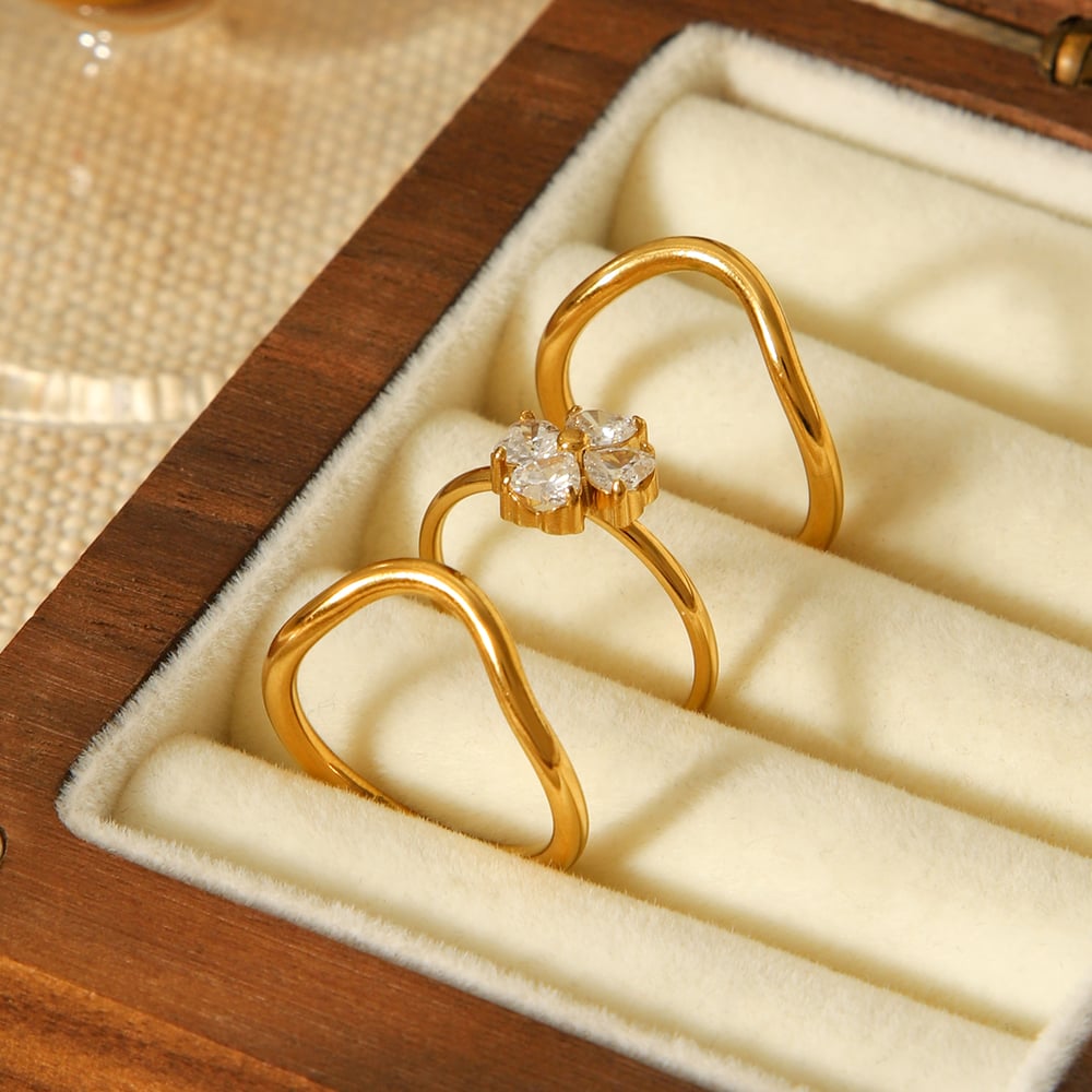 1 Piece Daily Flower Stainless Steel  Zircon Statement Rings Picture6