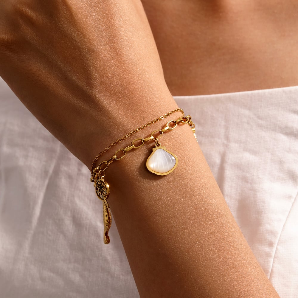 1 Stück Retro Muschel Edelstahl Goldfarben Charm Armband h5Bild3