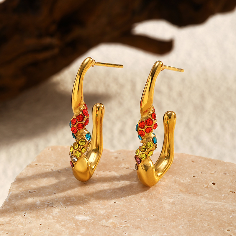 1 Pair Irregular Shape Stainless Steel Gold Color Hoop Earrings h5Picture3