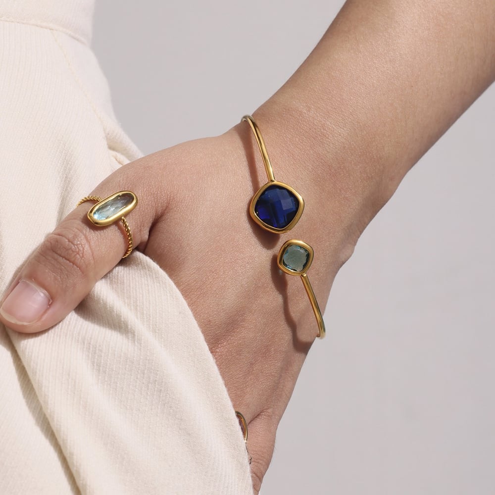 1 Pair Luxurious Rectangle Stainless Steel Gold Color Women's Bangles Picture7