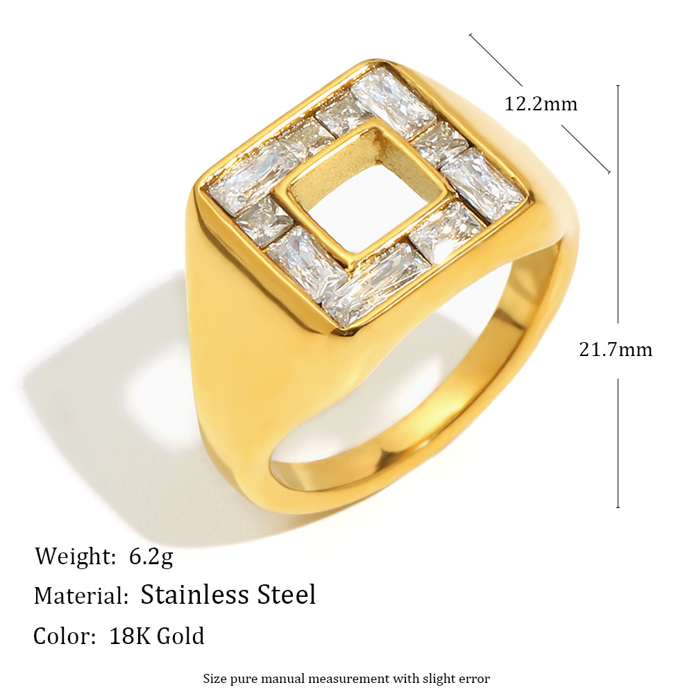1 Piece Luxurious Series Daily Rectangular Stainless Steel Gold Color Statement Rings h5Picture8