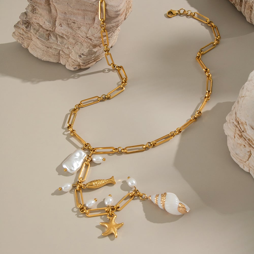 1 Piece Stainless Steel Gold Color Pearl Pendant Necklace Picture4