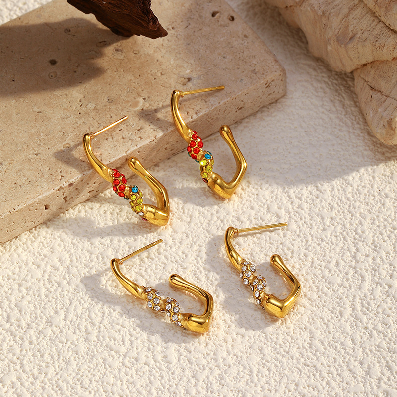 1 Pair Irregular Shape Stainless Steel Gold Color Hoop Earrings h5Picture2