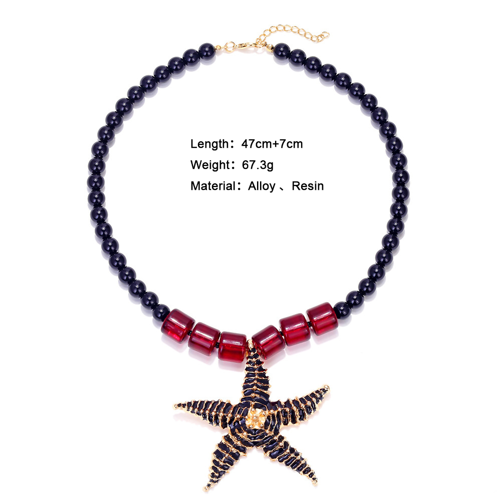 1 Piece Alloy Starfish Beaded Necklace