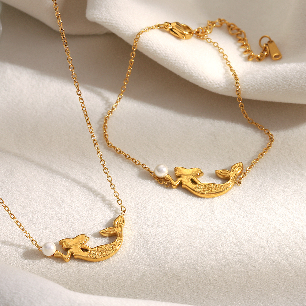1 Piece Mermaid Shape Stainless Steel Gold Color Women's Charm Bracelets h5Picture2