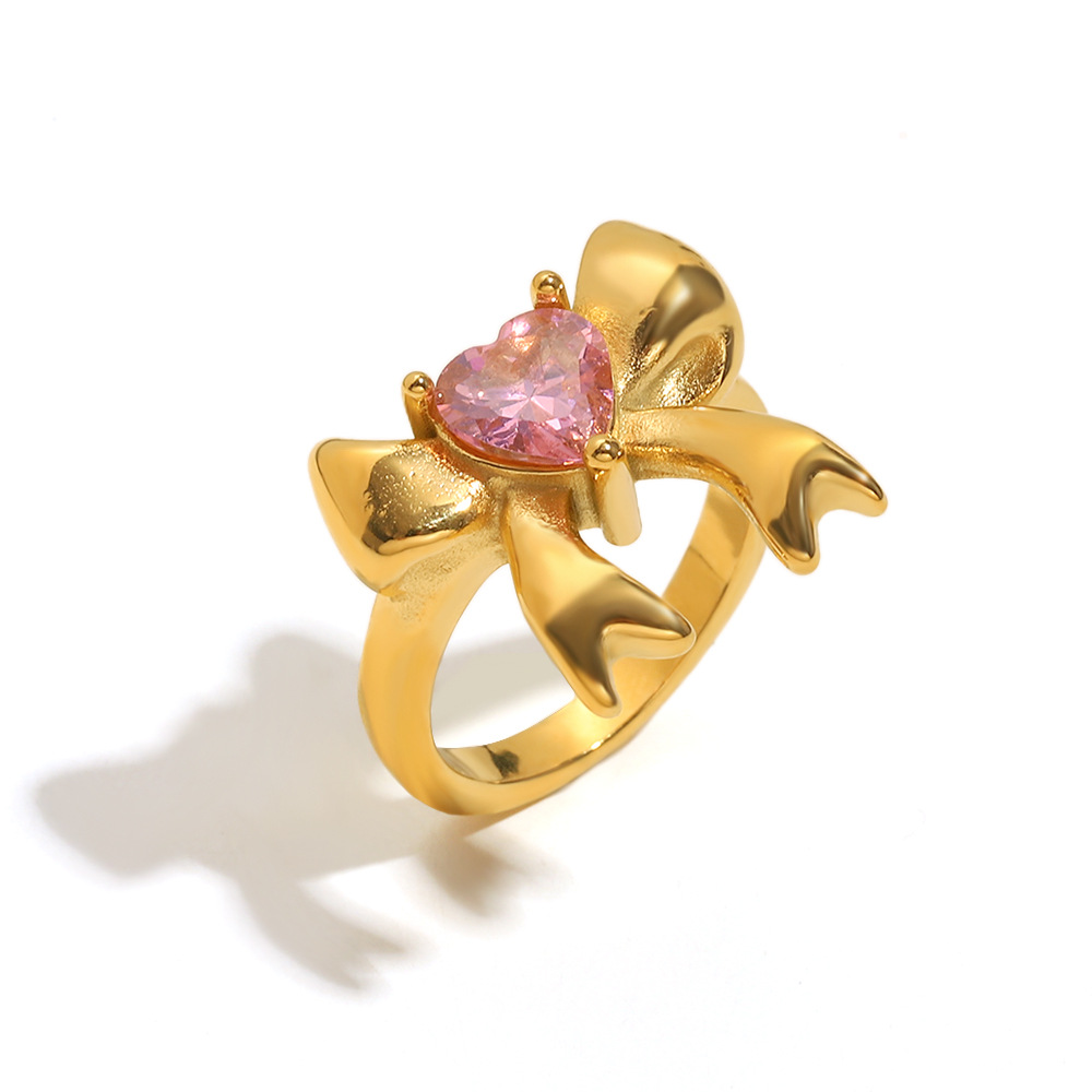1 Piece Simple Series Cute Bow Knot Stainless Steel Zircon Women's Gemstone Rings 