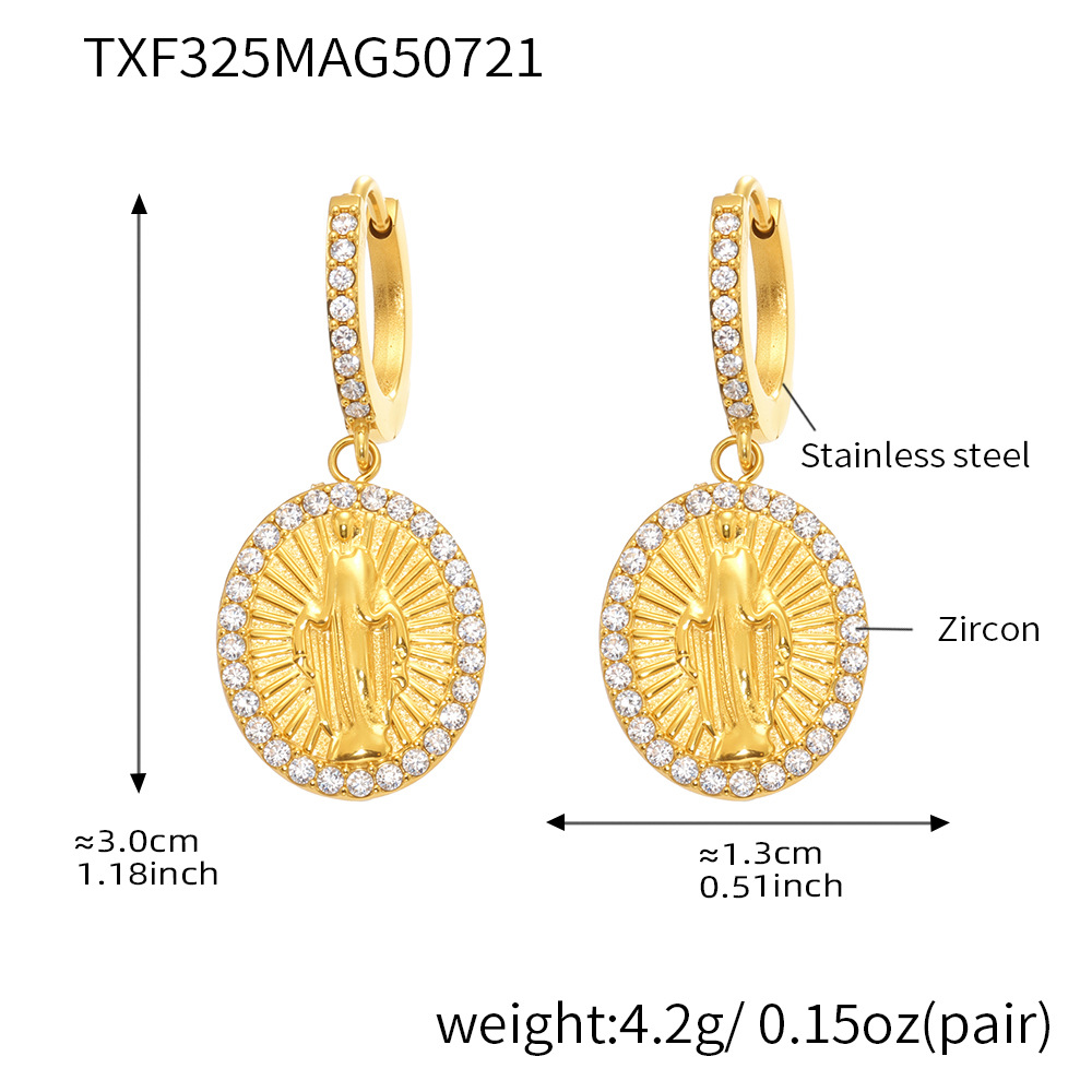 1 Piece Retro Figure Stainless Steel Gold Color Zircon Women's Jewelry Sets 