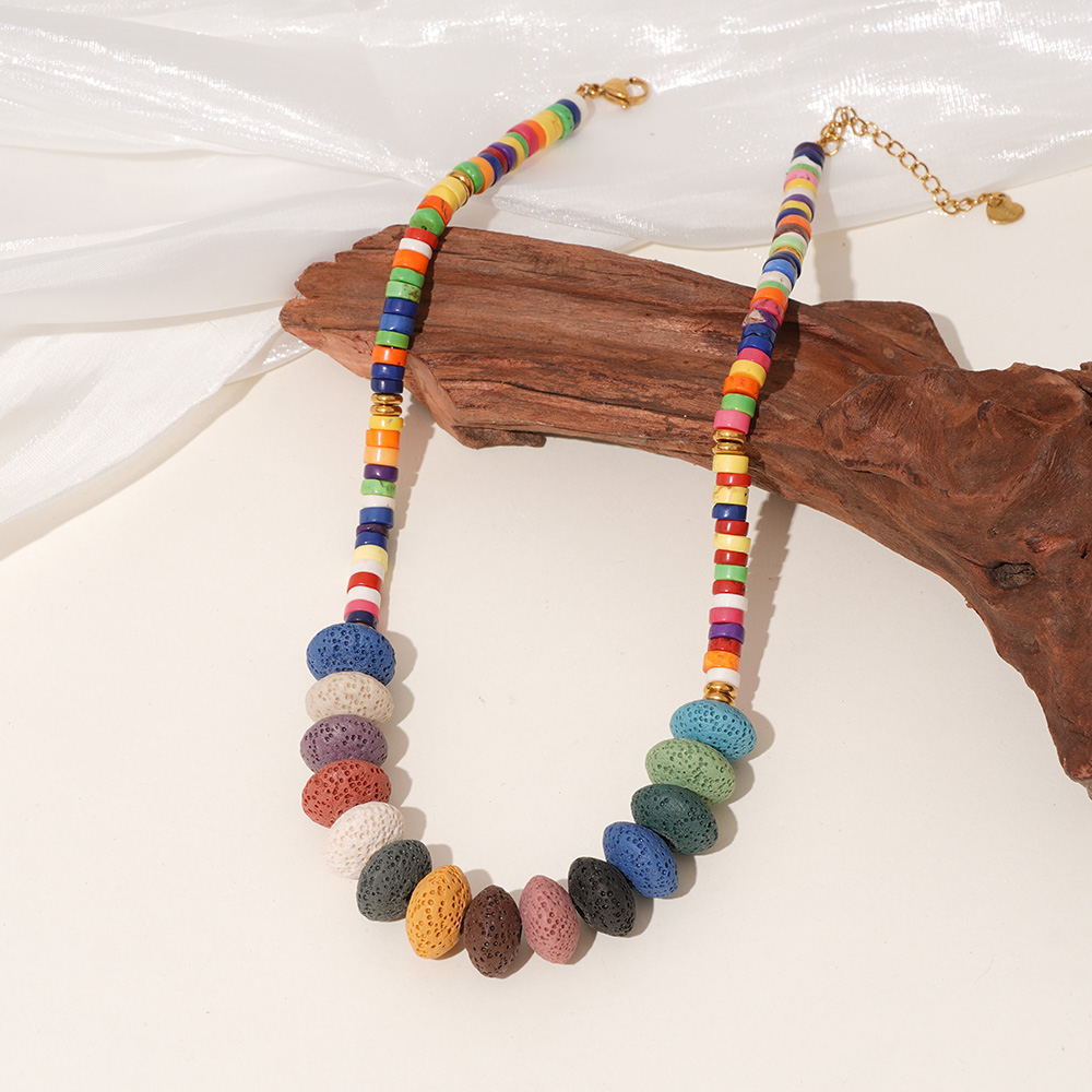 1 Piece Polychrome Beads Natural Stones Gold Color Women's Beaded Necklaces h5Picture4