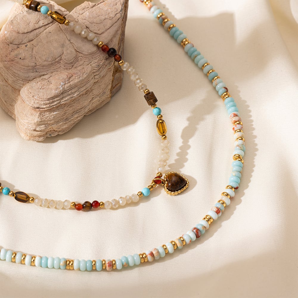 1 Piece Retro Heart Natural Stones Beaded Necklace Picture3