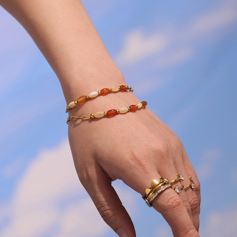 1 Piece Ethnic Series Oval Beads Natural Stones Gold Color Women's Necklaces Sets Picture3