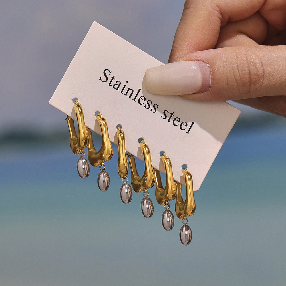 1 Pair Irregular Shape Stainless Steel Gold Color Women's Drop Earrings h5Picture5