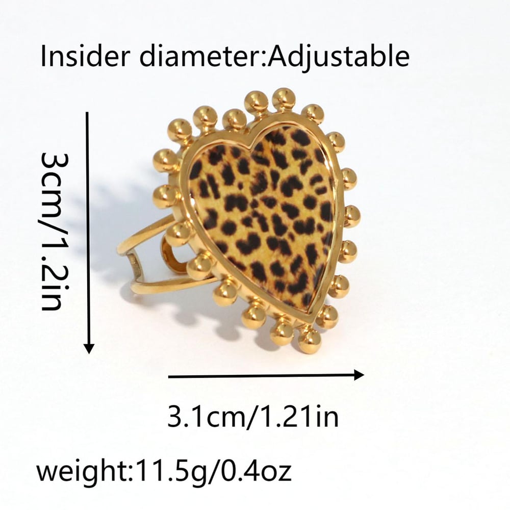 1 Piece Simple Daily Heart Leopard Print Stainless Steel  Statement Rings Picture2