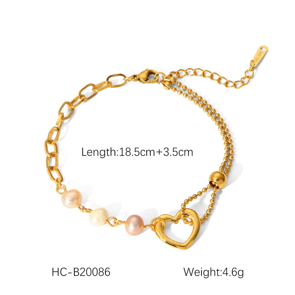1 Paar Simple Series Sweet Heart Edelstahl Gold Farbe Naturstein Damen Kettenarmbänder Bild2