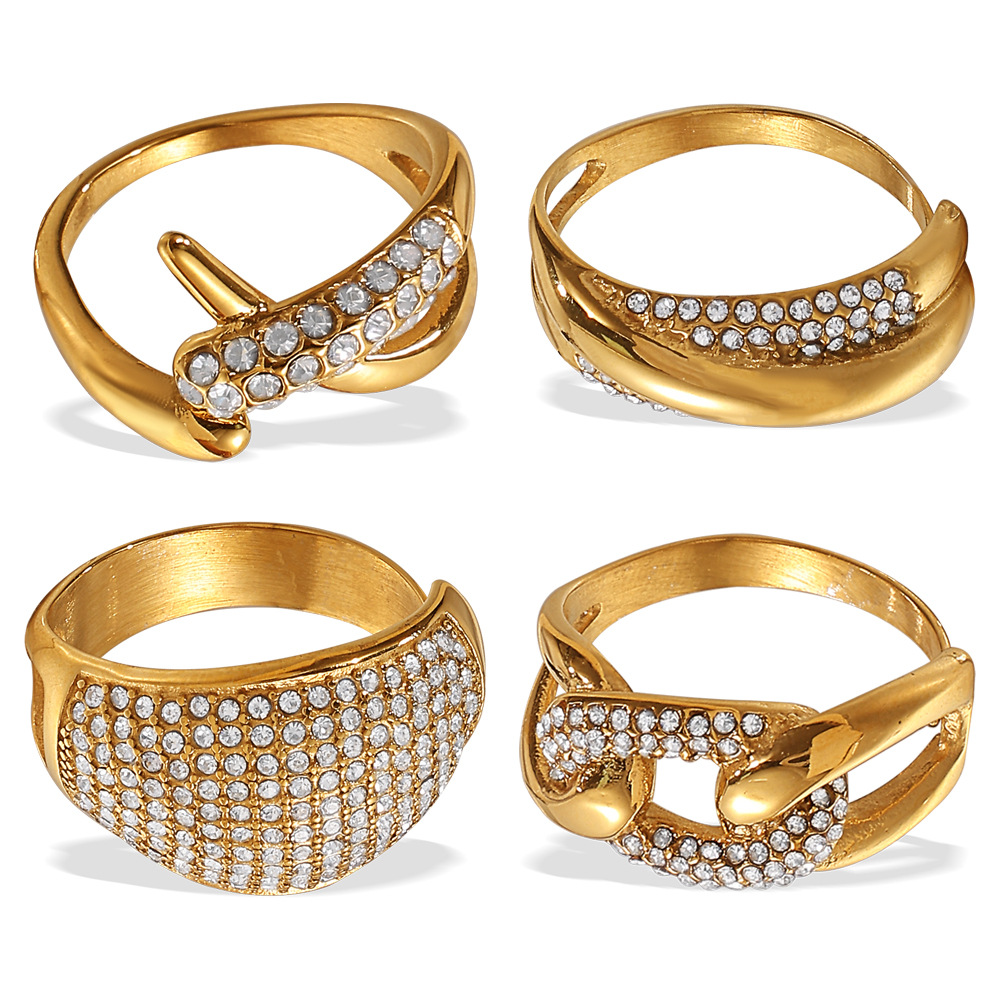 1 Piece Irregular Shape Stainless Steel  Gold Color  Rhinestone Gemstone Ring h5Picture5