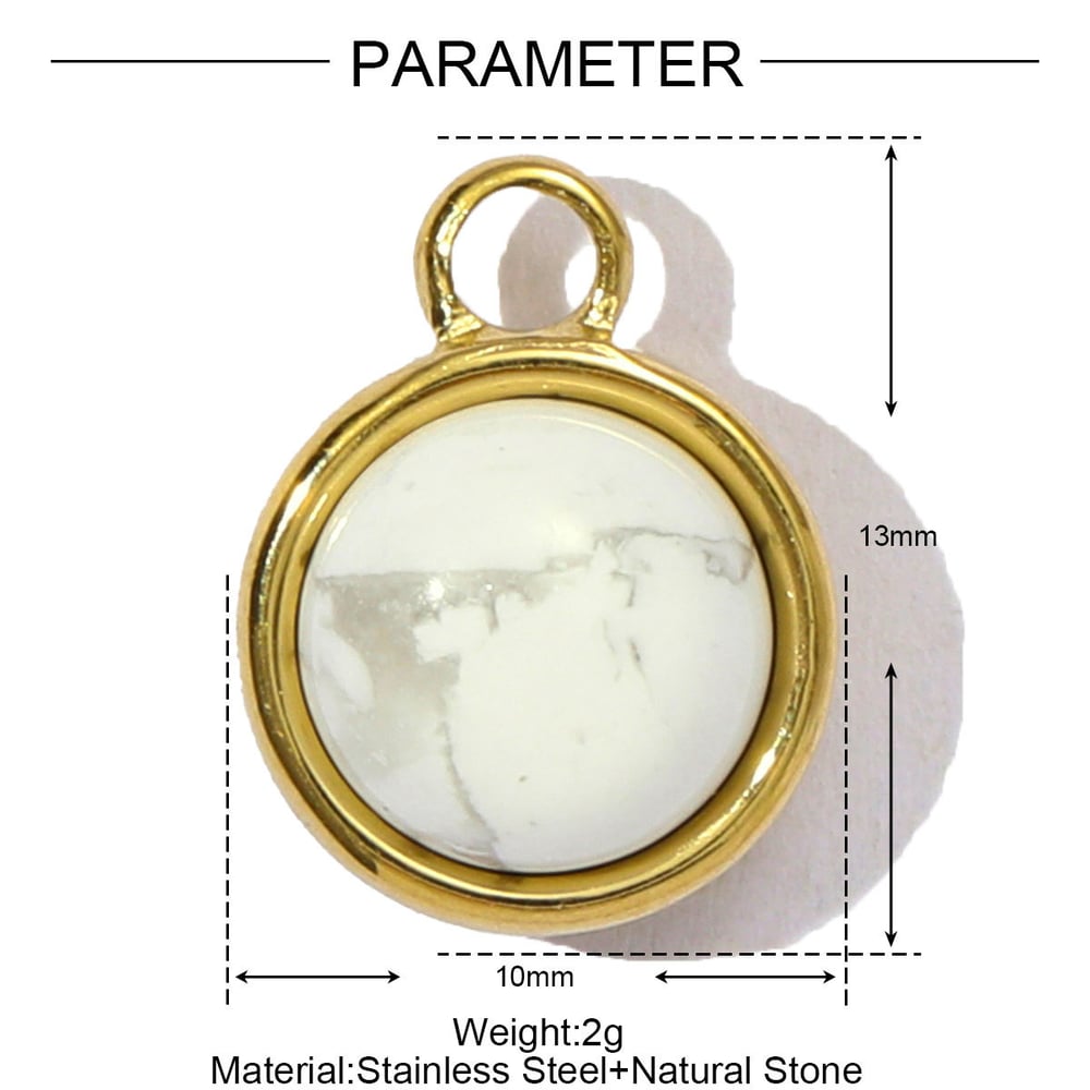 1 Parça Klasik Yuvarlak Doğal Taşlı Kadın Kolye Ucu Resim2