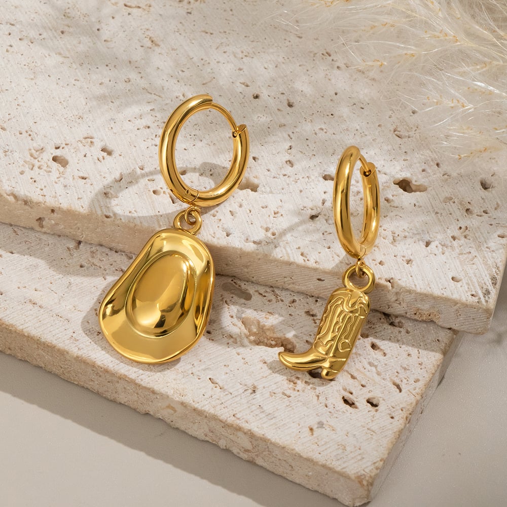 1 Pair Hip-Pop/Rock Boots Stainless Steel  Gold Color Women's Drop Earrings Picture5