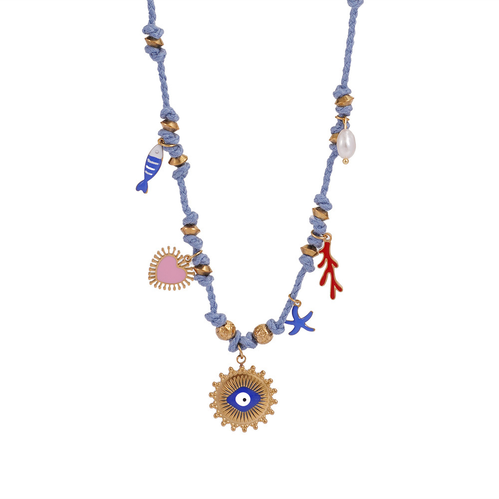 1 Piece Elegant Devil's Eye Natural Stones Gold Color Women's Beaded Necklaces