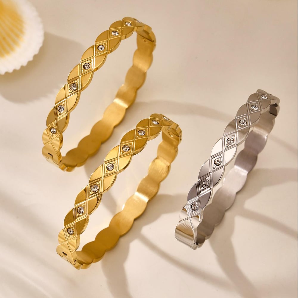 1 Piece Classic Irregular Shape Stainless Steel Gold Color Women's Bangles h5Picture8