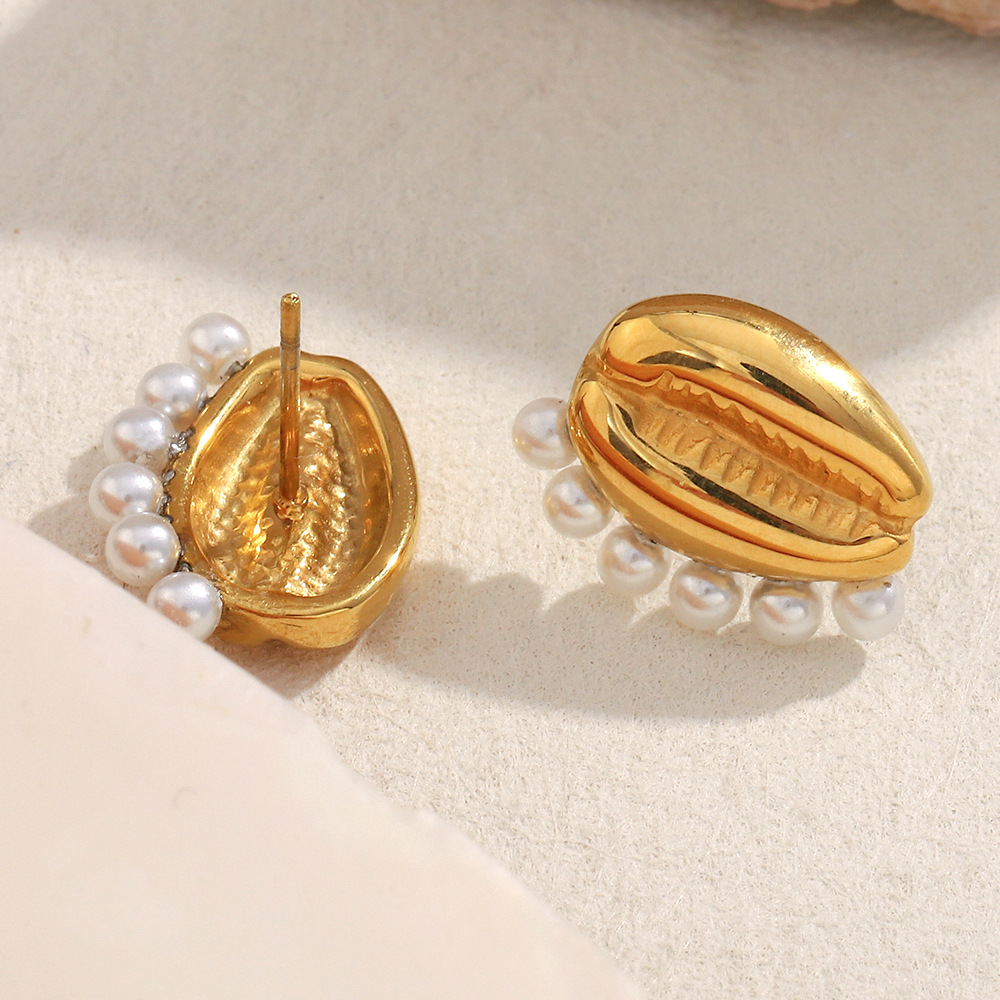 1 Pair Shell Shape Stainless Steel Gold Color Stud Earrings h5Picture4