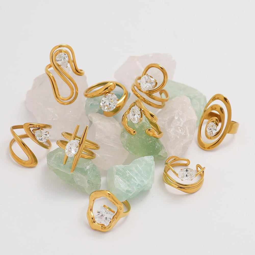 1 Piece Simple Daily Irregular Shape Stainless Steel  Women's Gemstone Rings h5Picture4