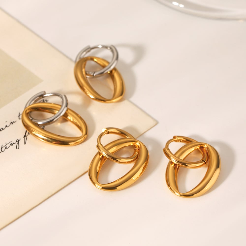 1 Pair Simple Series Daily Geometric Stainless Steel Women's Hoop Earrings h5Picture5