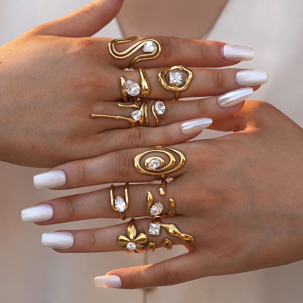 1 Piece Simple Daily Irregular Shape Stainless Steel  Women's Gemstone Rings h5Picture5