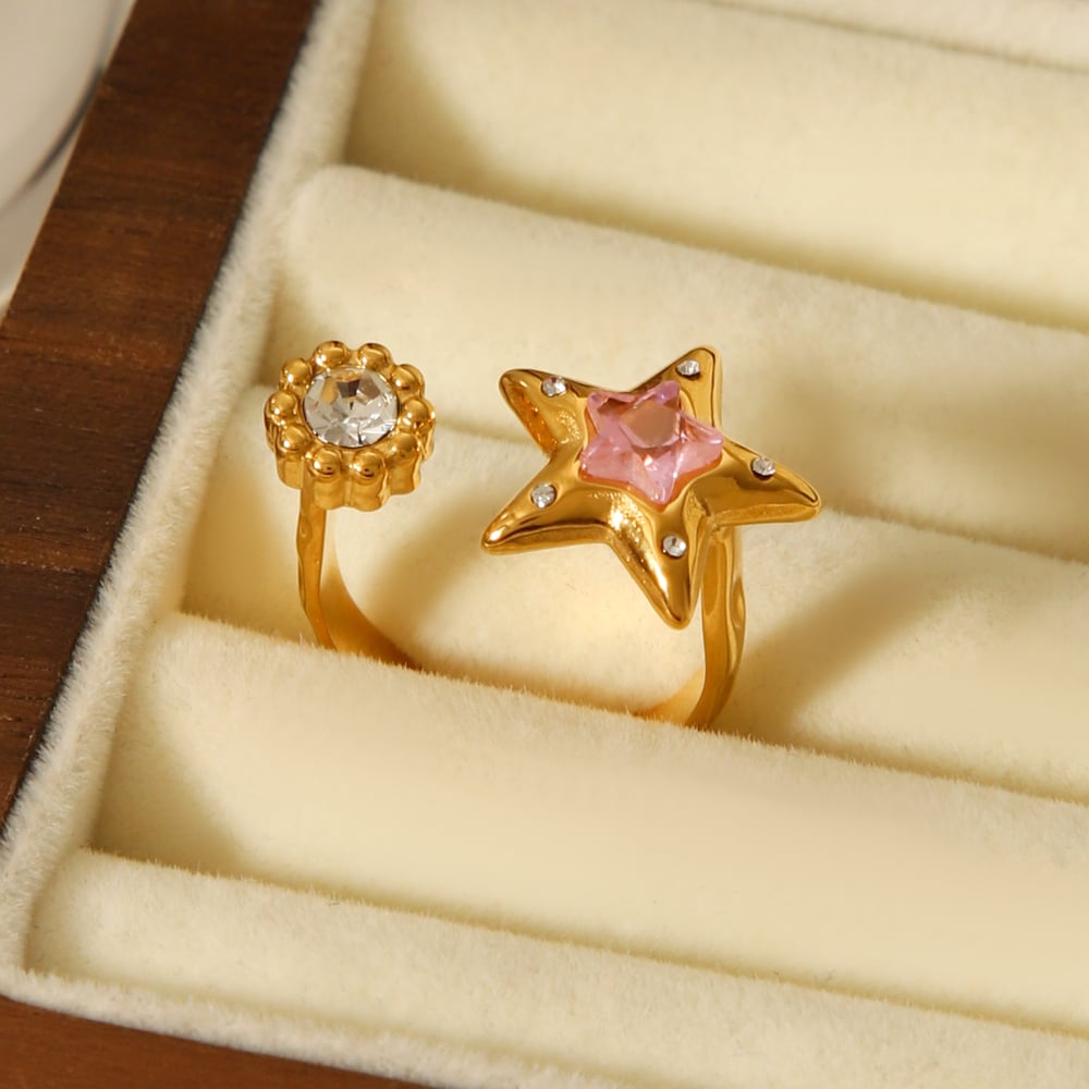 1 Piece Daily Star Stainless Steel Gold Color Zircon Statement Rings Picture6