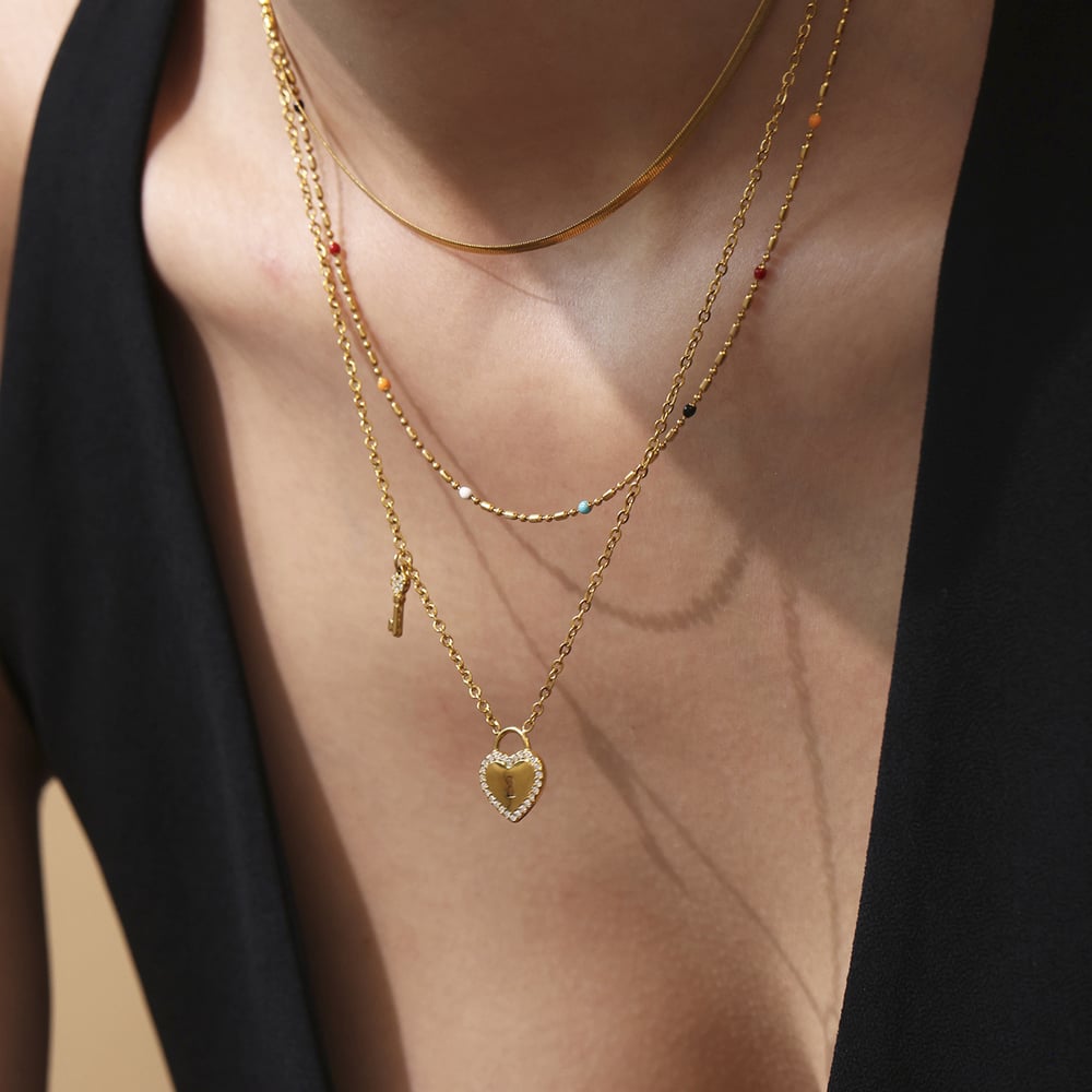 1 Piece Sweet Lock Heart Stainless Steel Gold Color Women's Pendant Necklaces h5Picture6