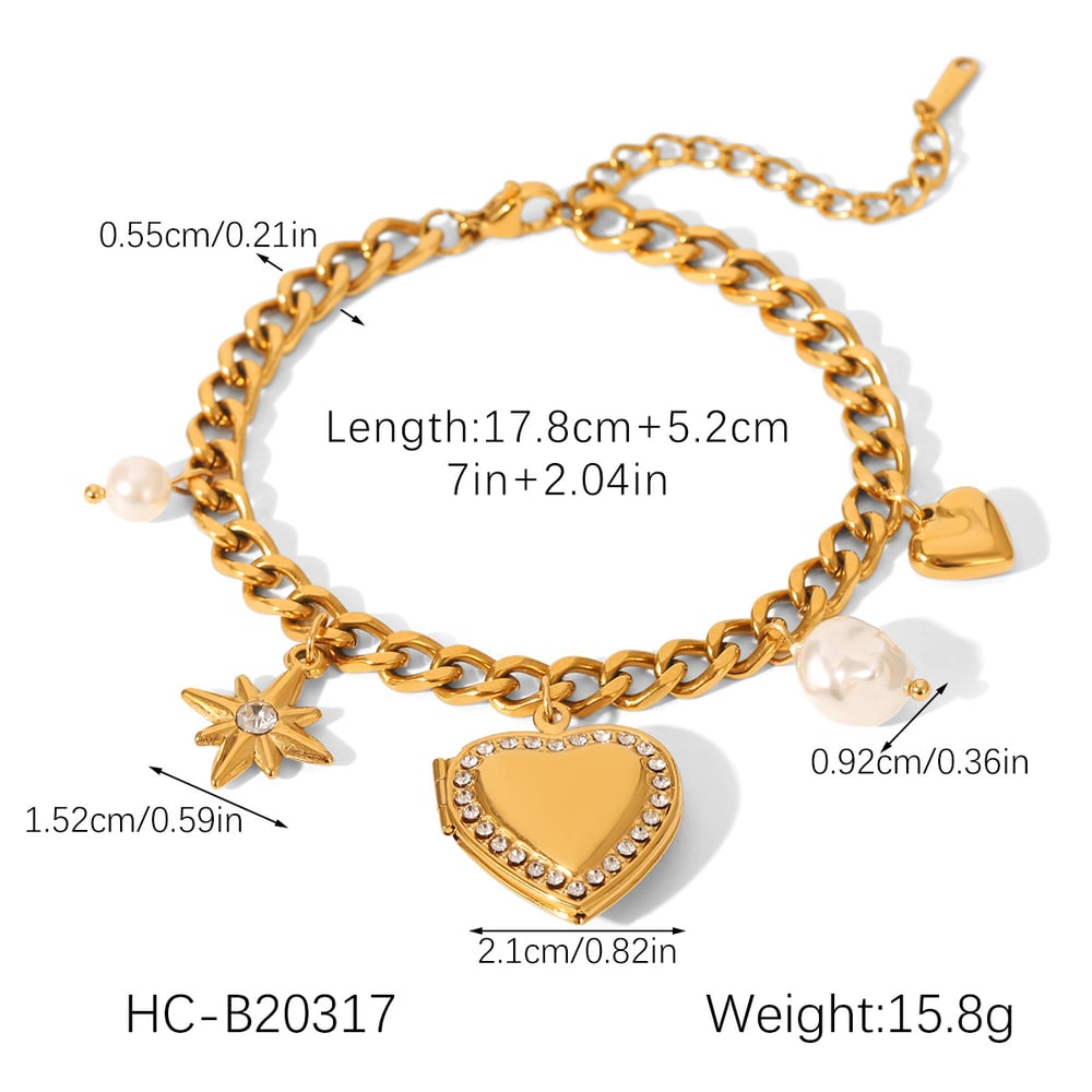 1 Piece Daily Heart Stainless Steel Gold Color Zircon Women's Charm Bracelets h5Picture2