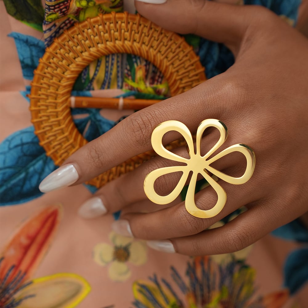 1 Stück Retro-Blumen-Statement-Ringe aus Edelstahl in Goldfarbe für Damen h5Bild9
