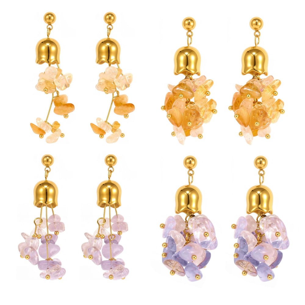 1 Pair Natural Stone Tassel Stainless Steel Gold Color Women's Drop Earrings h5Picture9