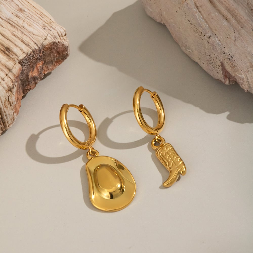 1 Pair Hip-Pop/Rock Boots Stainless Steel  Gold Color Women's Drop Earrings Picture3