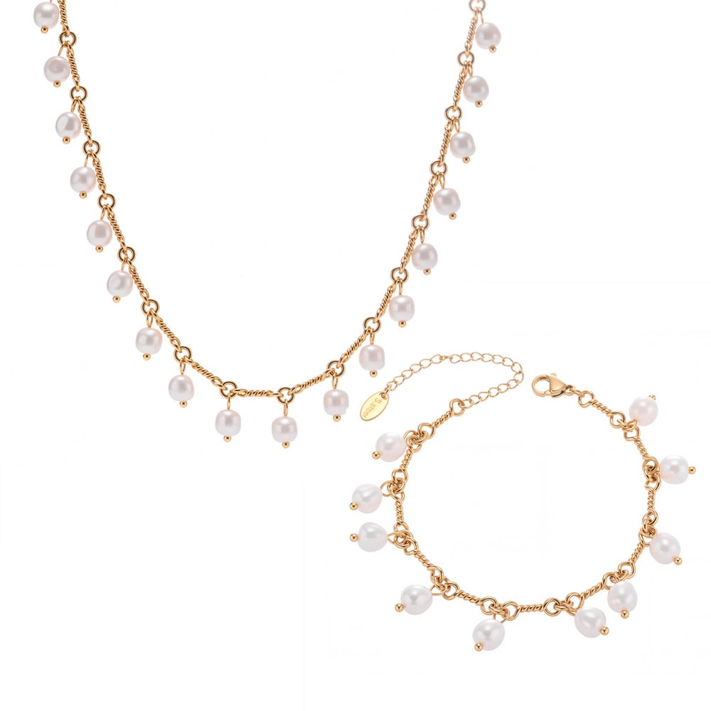 1 Piece Classic Pearl Beads Stainless Steel Gold Color Women's Necklaces Sets Picture8