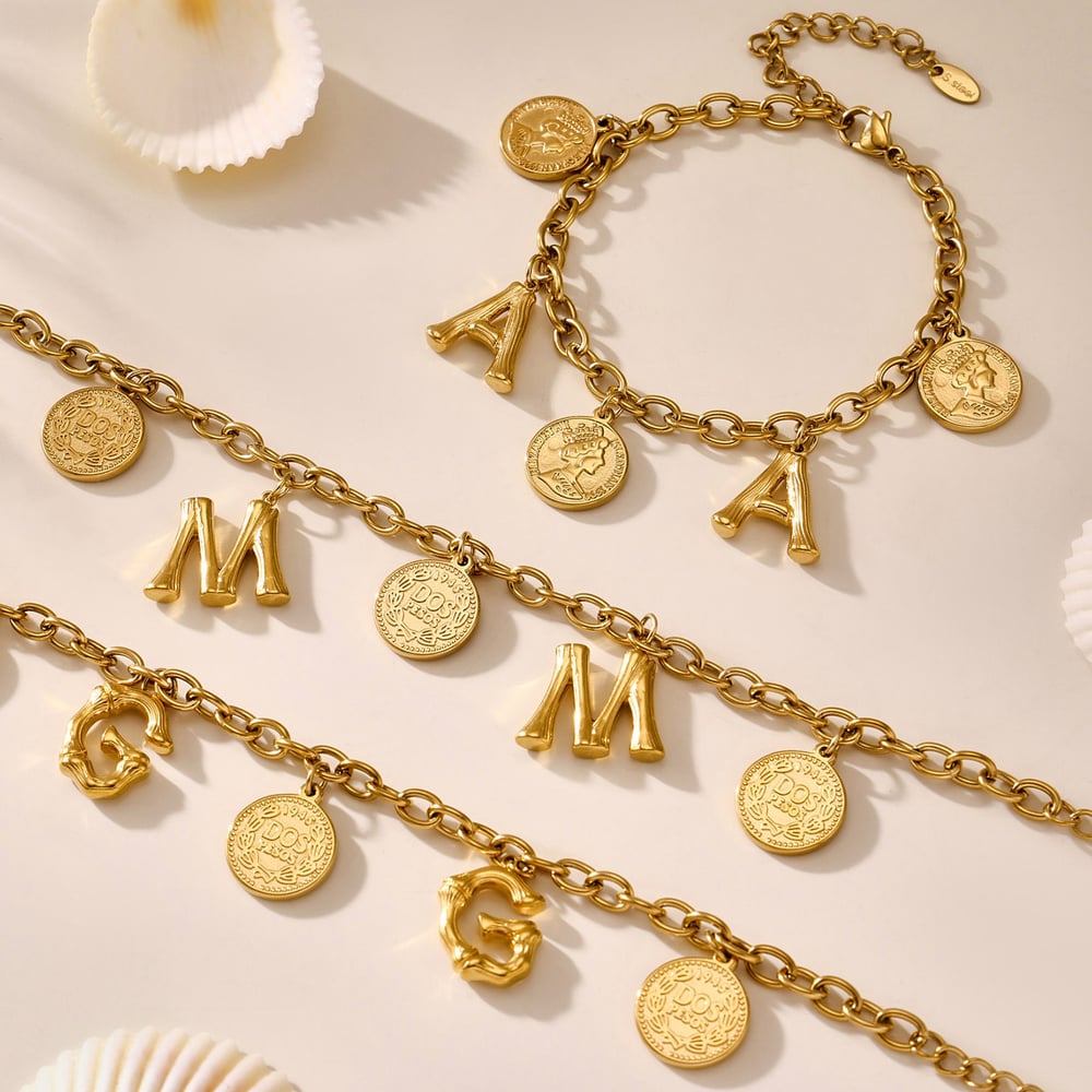 1 Piece Daily Letter Stainless Steel Gold Color Women's Charm Bracelets h5Picture8