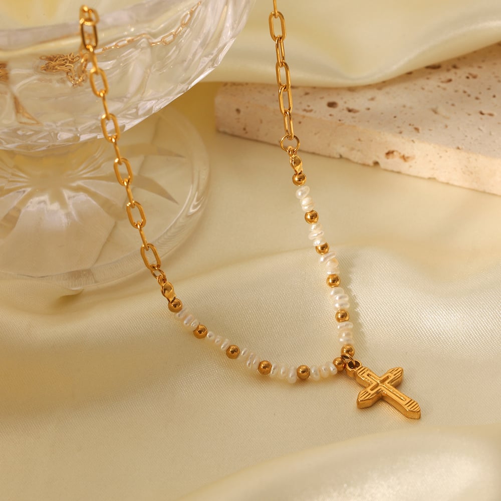 1 Pair Simple Series Daily Cross Stainless Steel  Women's Pendant Necklaces h5Picture4