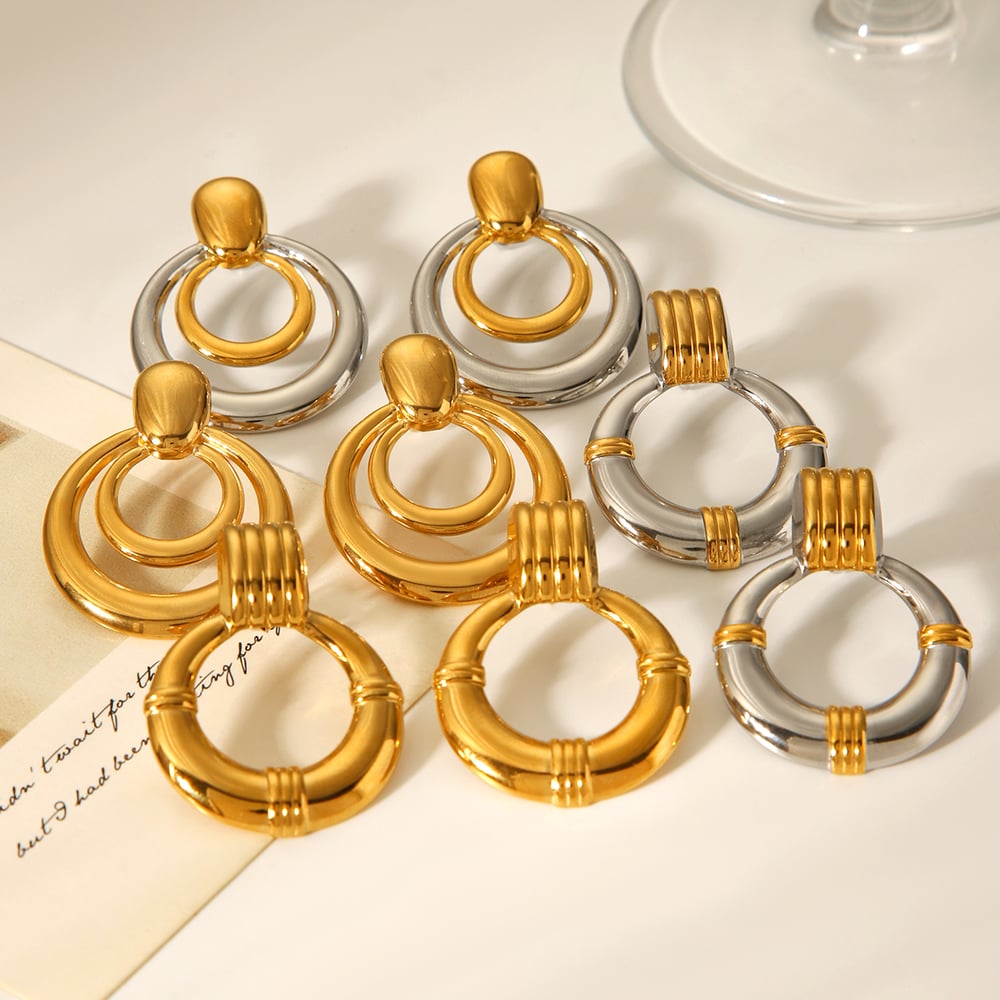 1 Pair Modern Circle Shape Stainless Steel Gold Color Women's Stud Earrings h5Picture3