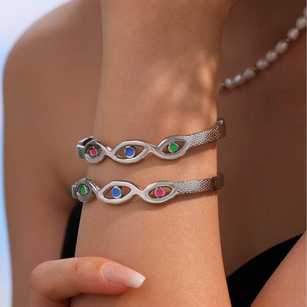 1 Piece Delicate Devil's Eye Stainless Steel Gold Color Women's Bracelets Sets h5Picture5