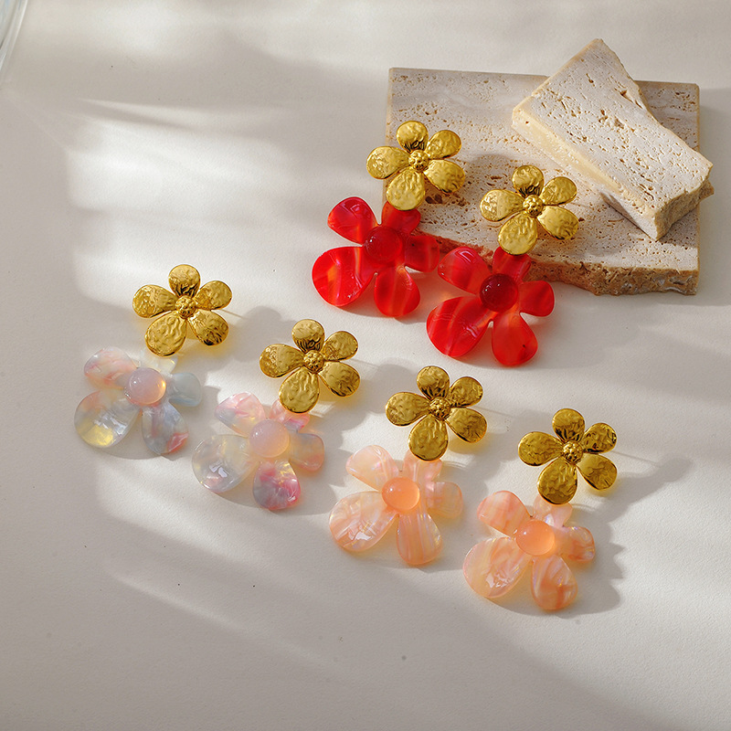 1 Pair Romantic Series Imitation Acetate Sheet Flower Drop Earrings h5Picture2