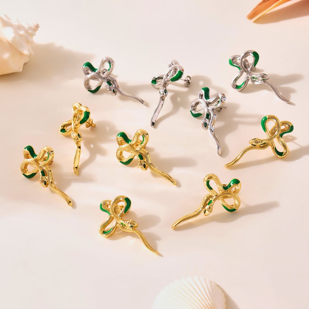 1 Pair Classic Series Snake Stainless Steel Gold Color Women's Stud Earrings h5Picture2