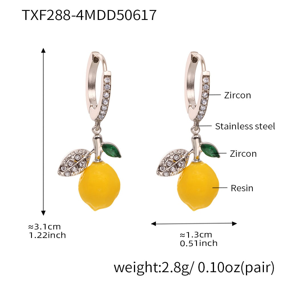 1 Pair Natural Lemon Stainless Steel Gold Color Women's Drop Earrings