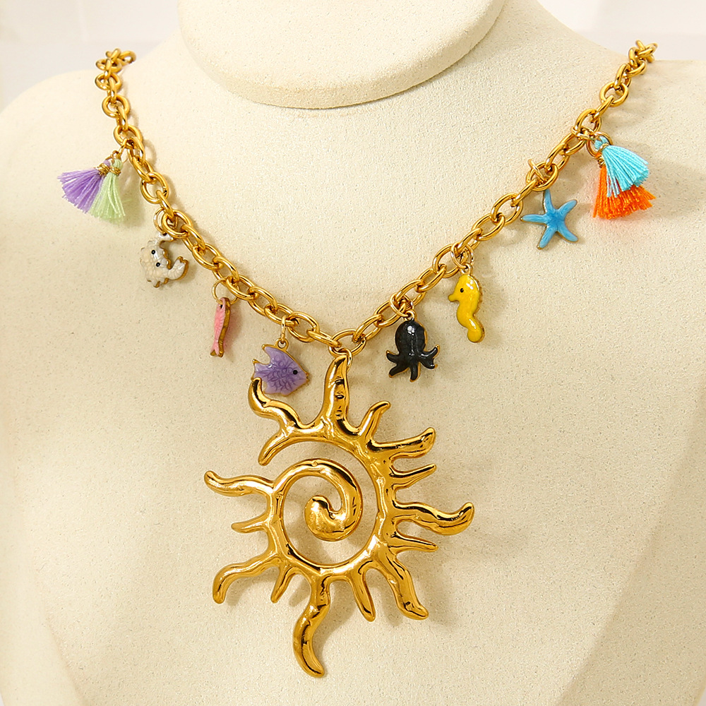 1 Piece Luxurious Vacation Sun Fish Stainless Steel Women's Pendant Necklaces h5Picture5