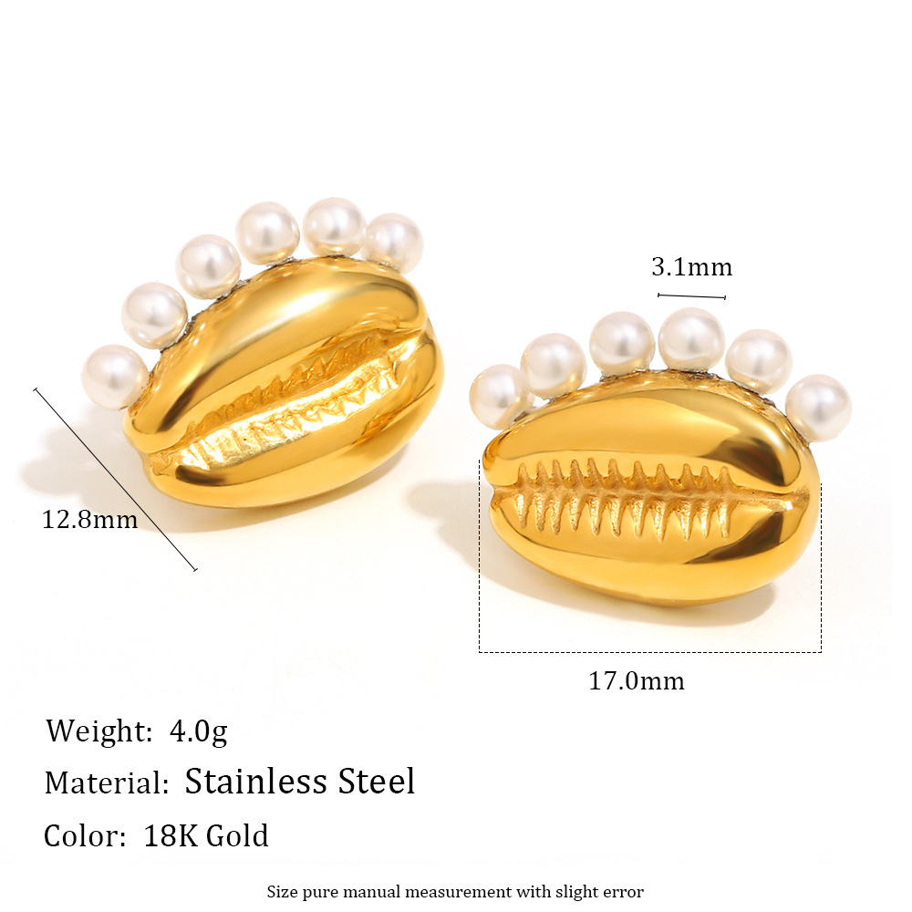 1 Pair Shell Shape Stainless Steel Gold Color Stud Earrings h5Picture2