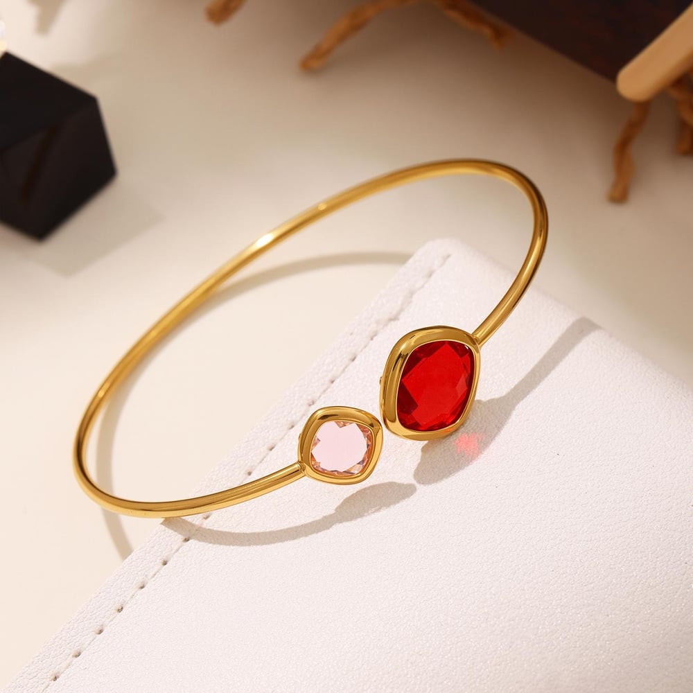 1 Pair Luxurious Rectangle Stainless Steel Gold Color Women's Bangles Picture6